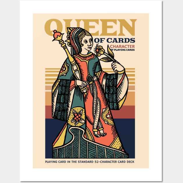 Vintage Character of Playing Card Queen of Cards Wall Art by KewaleeTee